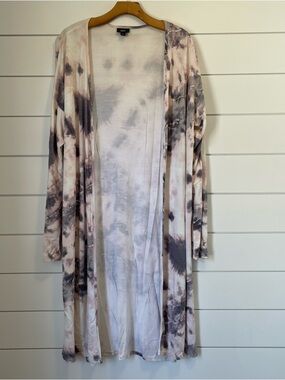 Lightweight Tie-Dye Marbled Long Jersey Knit Cardigan - Neutral Tones